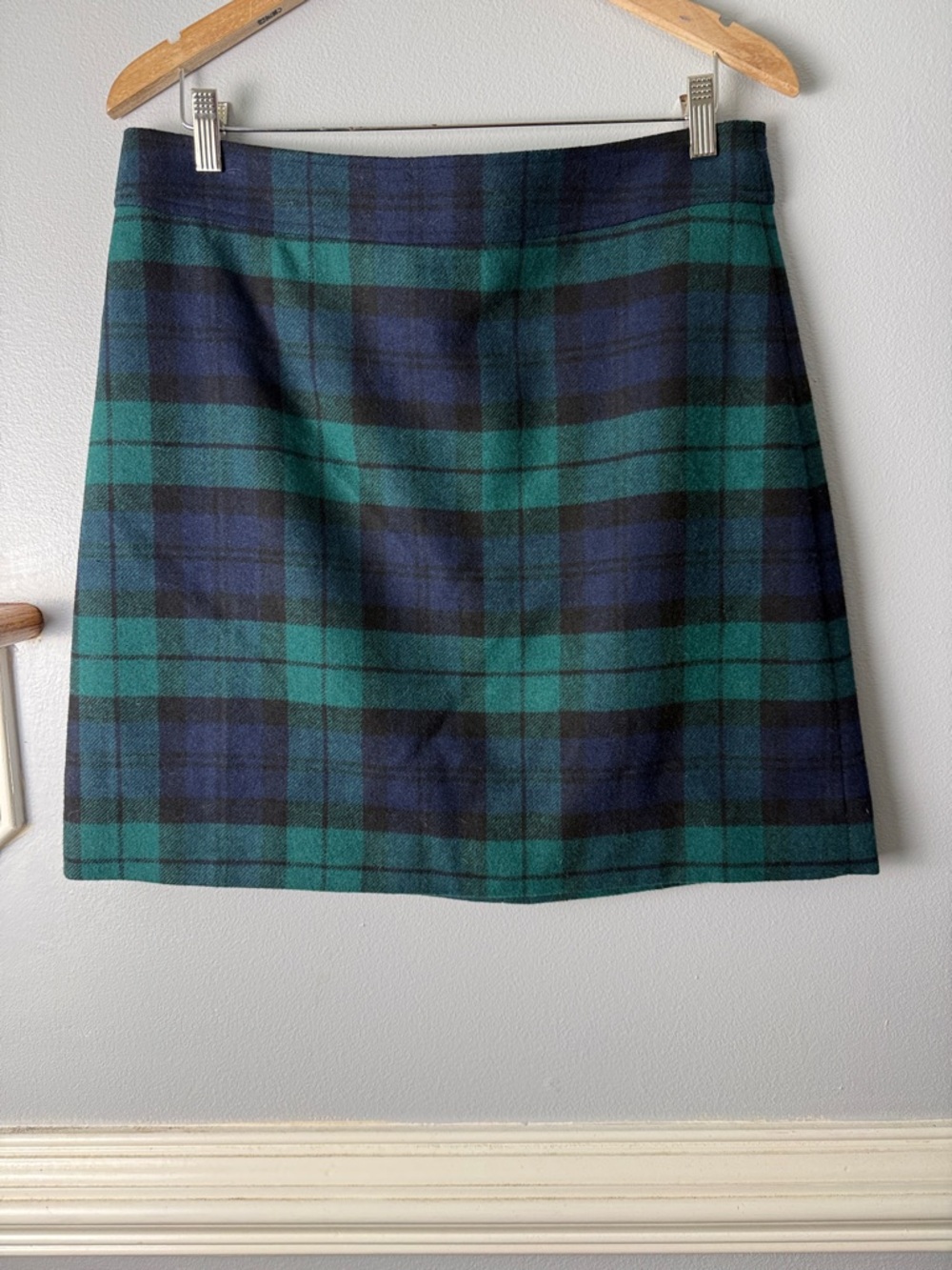 J. Crew Green and Navy Plaid Wool-Blend Mini Skirt